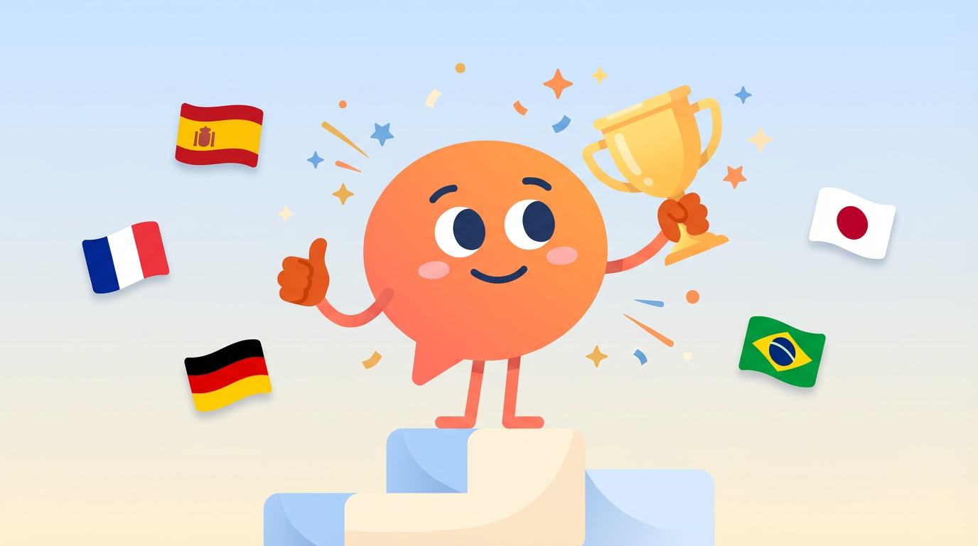 Flowy mascot on winner podium with country flags - best Shopify translation apps 2026
